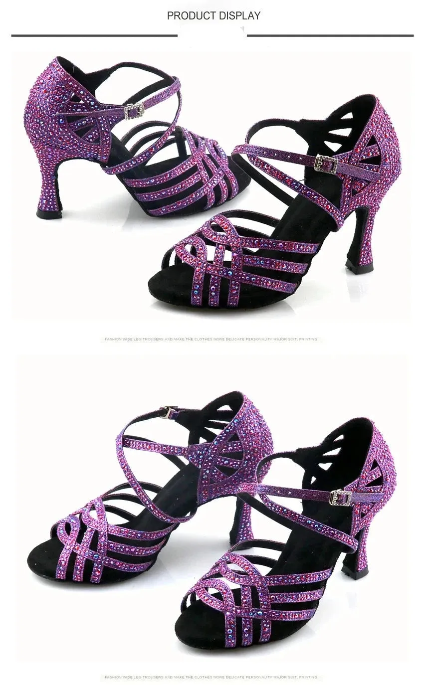 Purple Sequinned Latin Dance Shoes