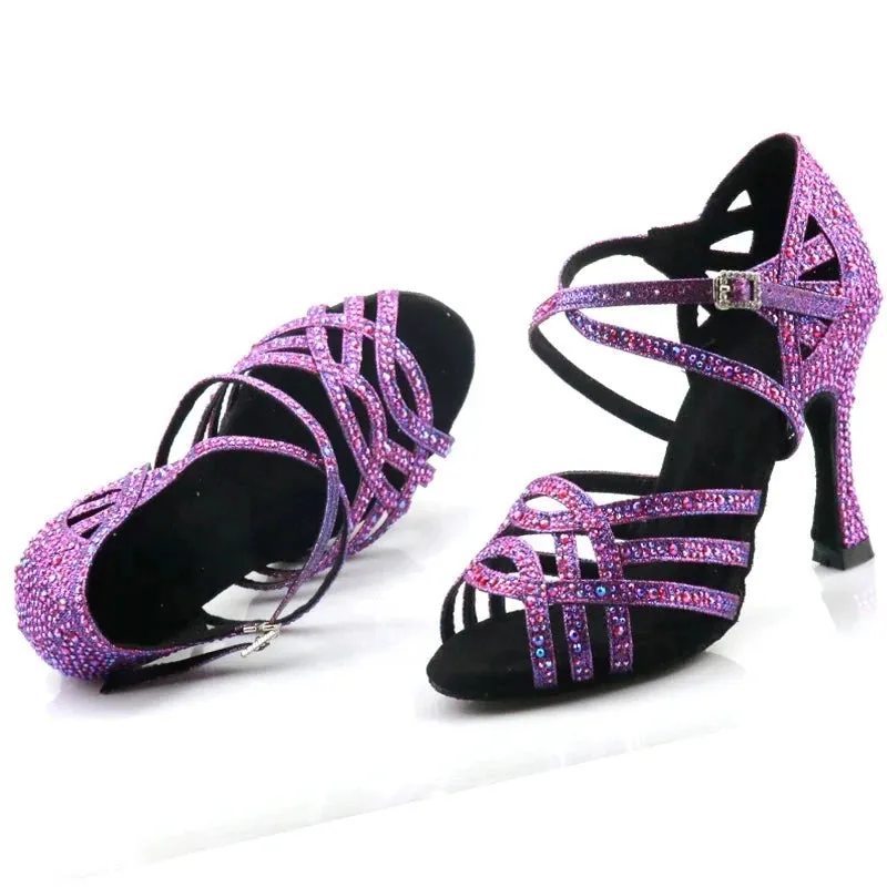 Purple Sequinned Latin Dance Shoes