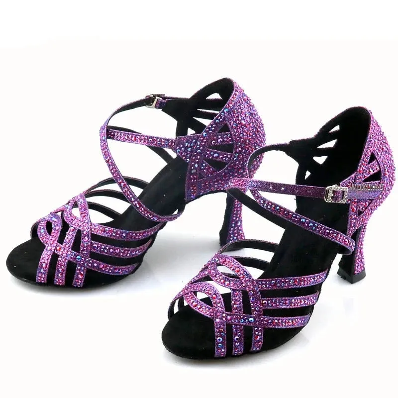 Purple Sequinned Latin Dance Shoes