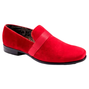 Red Velvet Men's Shoe Slip-on with a satin ribbon Luxury Style Loafer