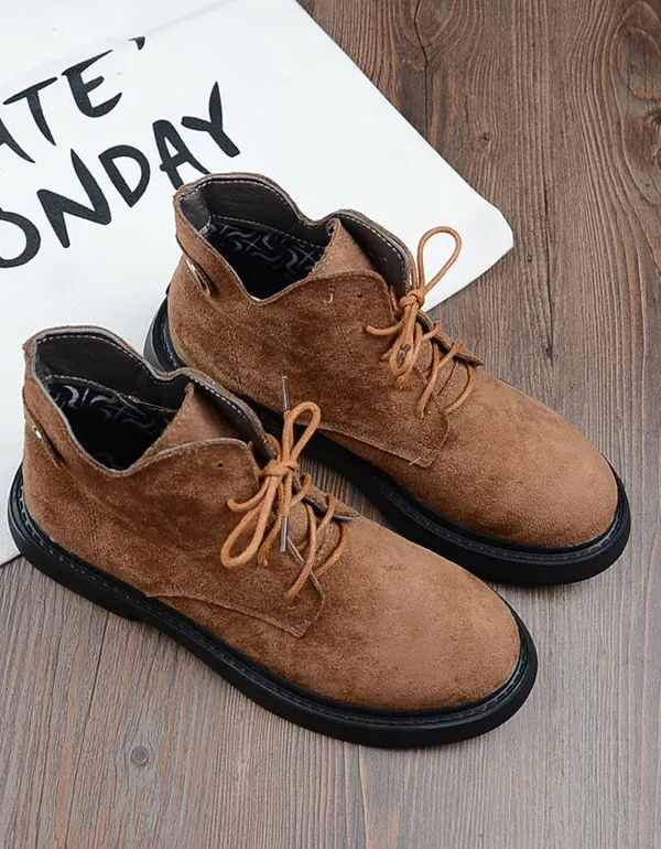 Retro Lace up Comfortable Suede Boots