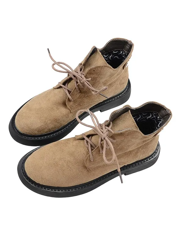 Retro Lace up Comfortable Suede Boots