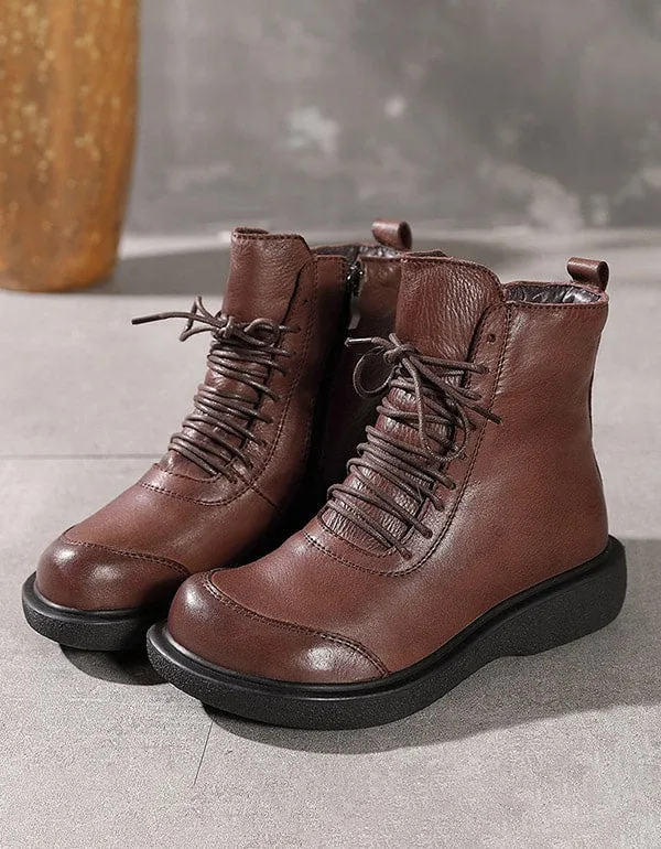 Retro Leather Handmade Lace-up Ankle Boots