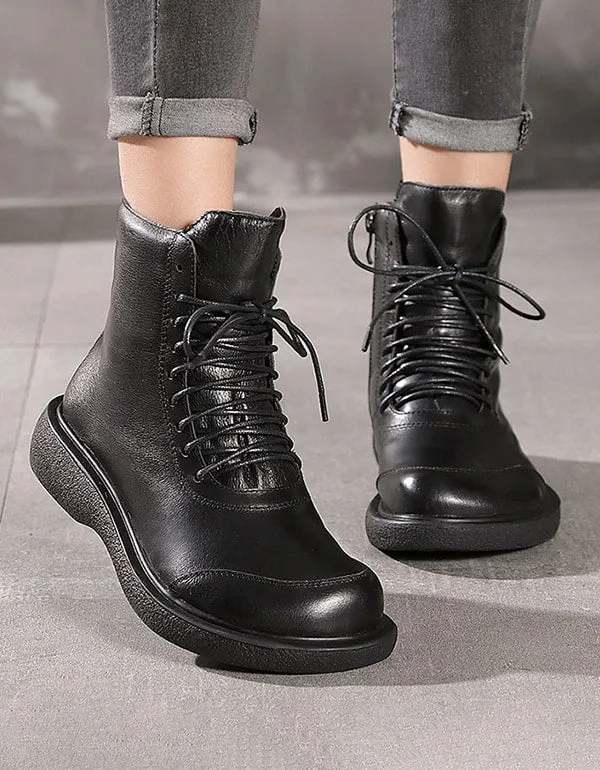 Retro Leather Handmade Lace-up Ankle Boots