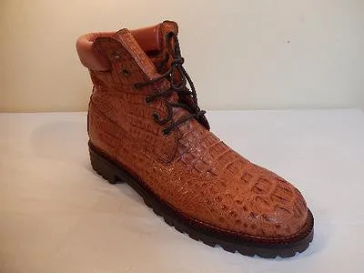 Safari Cognac All-Over Horn-back Crocodile Lace Up Boots