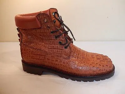 Safari Cognac All-Over Horn-back Crocodile Lace Up Boots