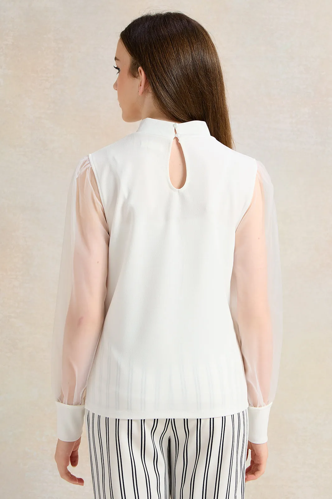 Senior White Embellished Long Sleeve Top