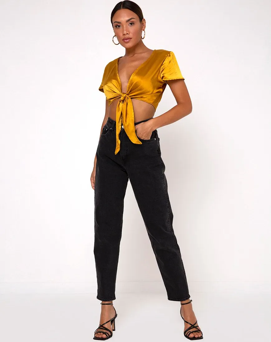 Shaera Crop Top in Satin Turmeric