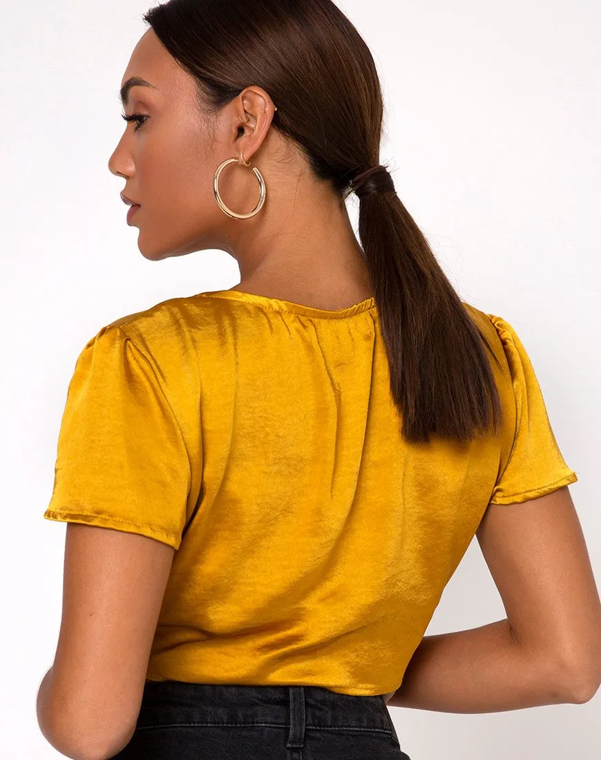 Shaera Crop Top in Satin Turmeric