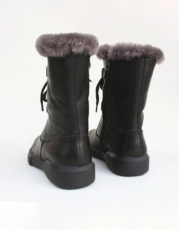 Sheepskin Fur Lace Up Retro Leather Winter Boots