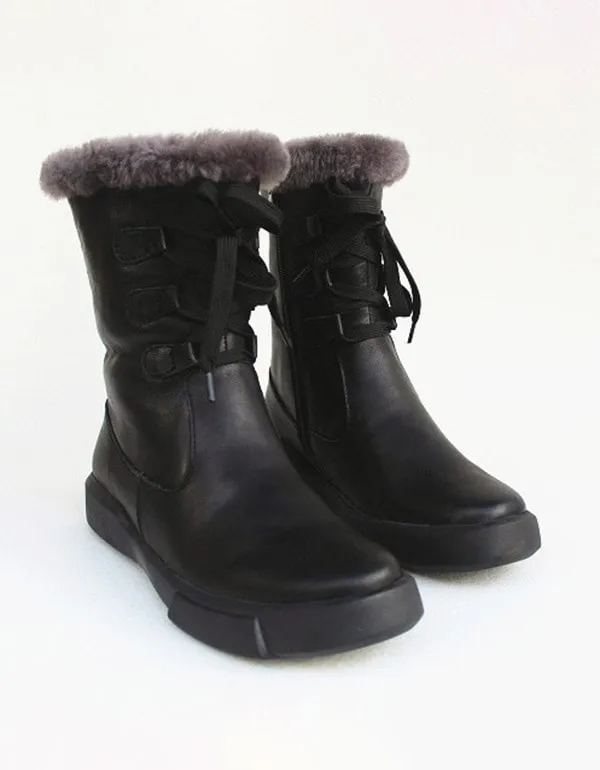 Sheepskin Fur Lace Up Retro Leather Winter Boots