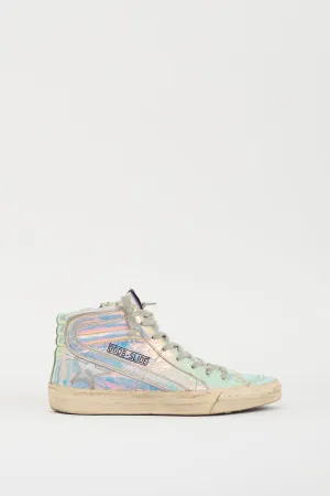 Silver Iridescent Slide High Top Sneaker