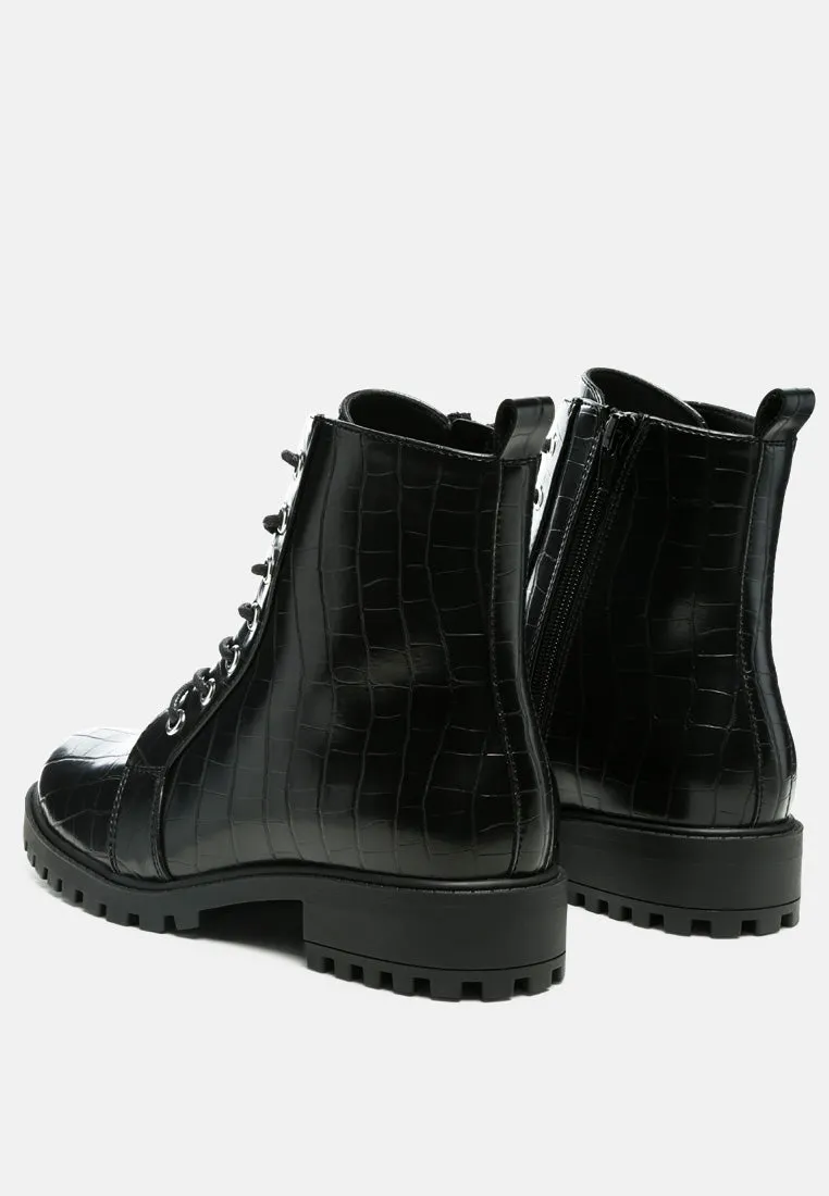 Snac Lace Up Croc Textured Ankle Boots