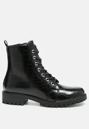 Snac Lace Up Croc Textured Ankle Boots