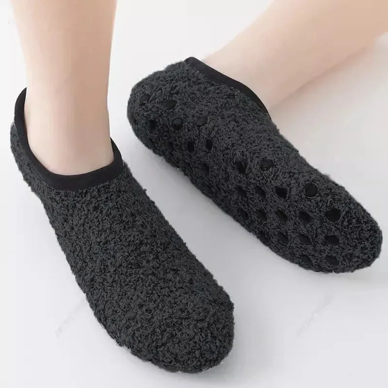 Sohiwoo Autumn Winter Indoor Home Yoga Practice Flooring Sock Dispensing Anti-Slip Thickened Plush Soft Coral Velvet Furry Sock Slippers