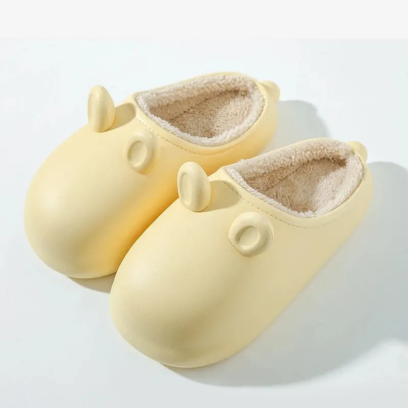 Sohiwoo Fashion Plush Shoes Fashion Couples Anti Slip Women's Shoes For Man Winter Cute Simple Thickened Warm EVA Plush Cotton Slippers