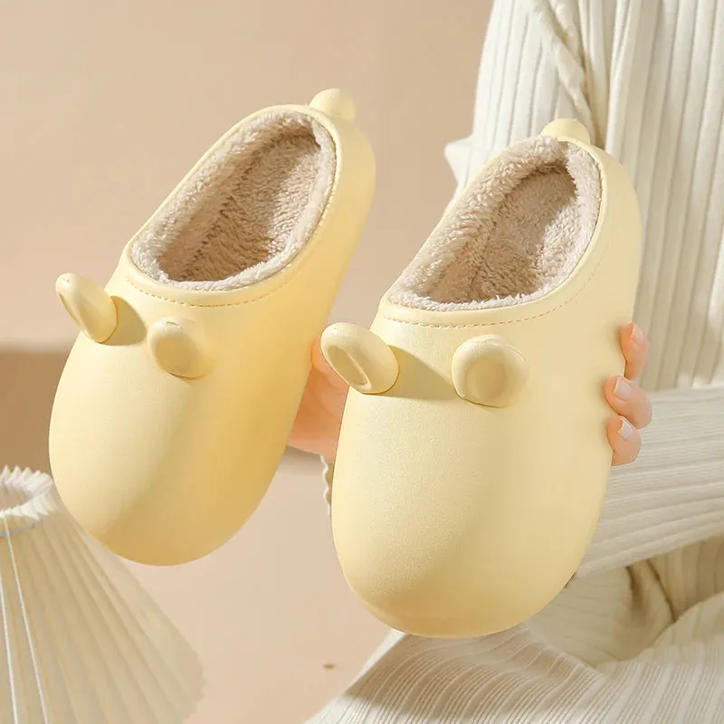 Sohiwoo Fashion Plush Shoes Fashion Couples Anti Slip Women's Shoes For Man Winter Cute Simple Thickened Warm EVA Plush Cotton Slippers