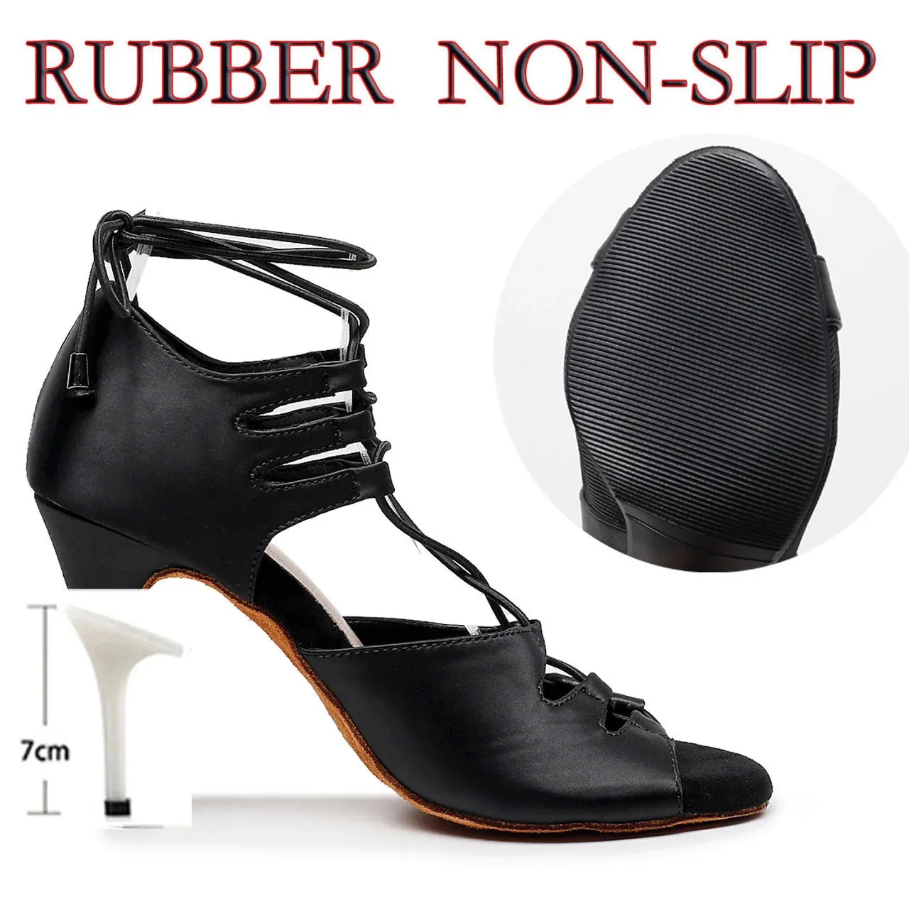 Sohiwoo Hot Outdoor Rubber Sole Social Latin Dance Shoes for Dancing Women Sexy High Heels Satin Sandals