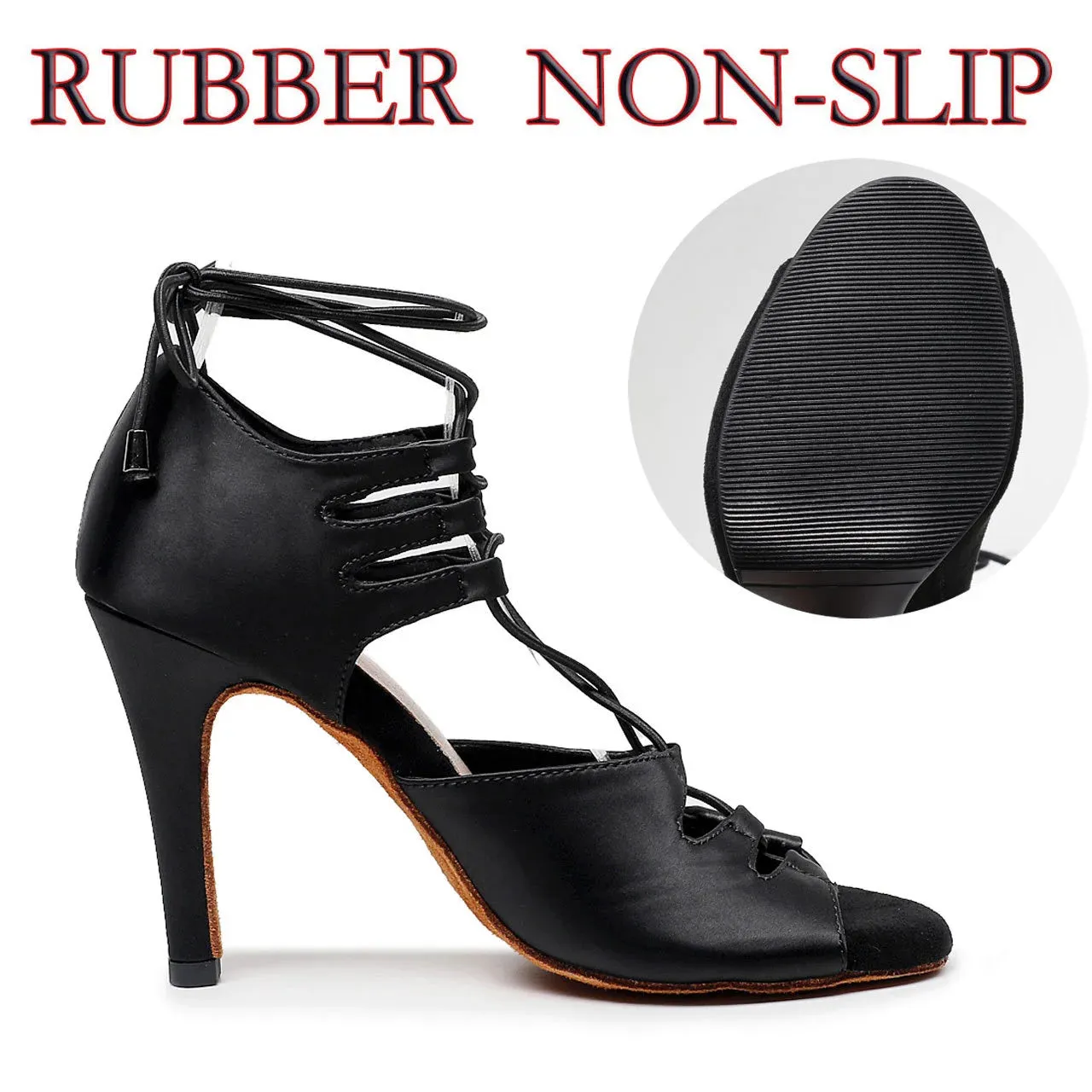 Sohiwoo Hot Outdoor Rubber Sole Social Latin Dance Shoes for Dancing Women Sexy High Heels Satin Sandals