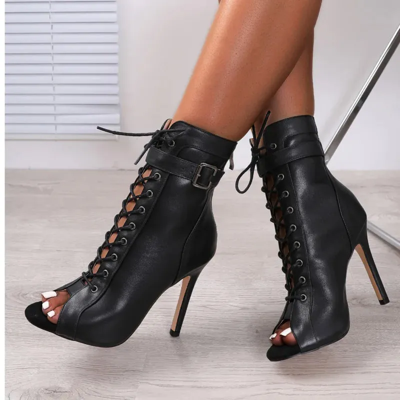 Sohiwoo  New Sexy Women Black High Heels Party Women's shoes For Latin Dancing Outdoor Stilettos Booties Plus Size