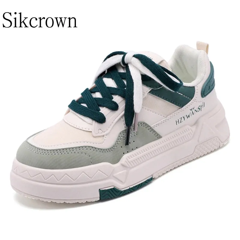 Sohiwoo Women Sports Shoes White PU Leather Sneakers for Women Fashion White Green Ladies Baskets Best Sneakersy Brand Wedge Sneaker