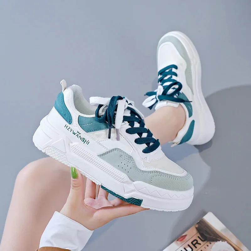 Sohiwoo Women Sports Shoes White PU Leather Sneakers for Women Fashion White Green Ladies Baskets Best Sneakersy Brand Wedge Sneaker