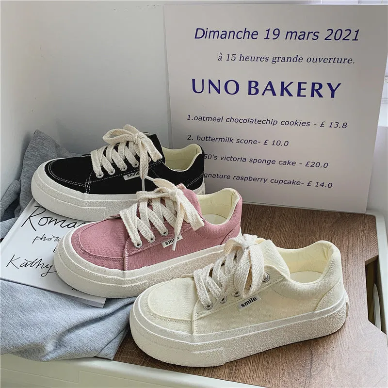 Spring White Female Breathable Preppy Style Canvas Shoes