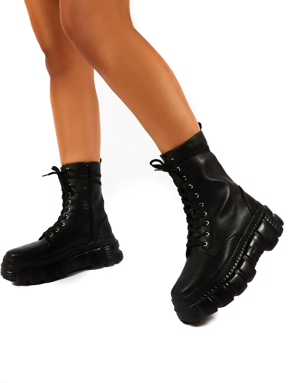 Survivor Black Chunky Sole Lace Up Ankle Boot