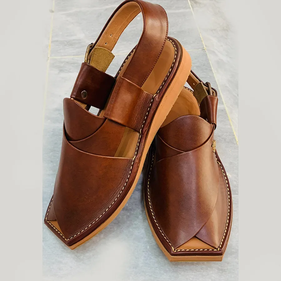 Traditional Brown Leather Peshawari Men's Chappal