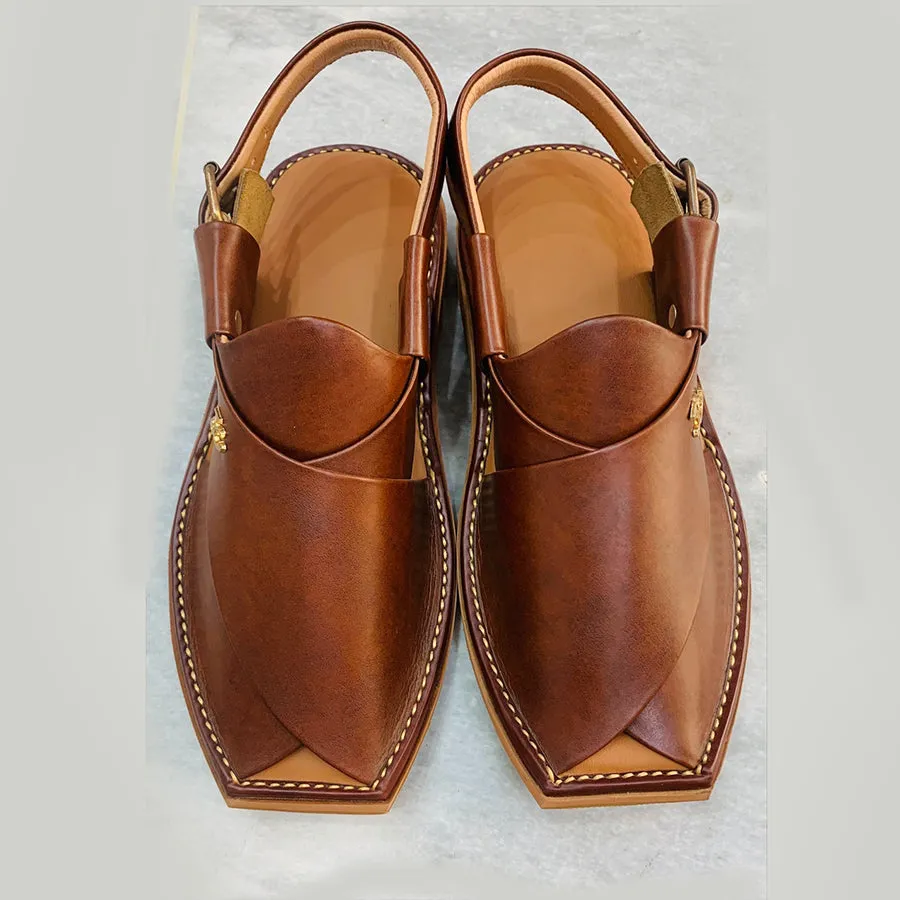 Traditional Brown Leather Peshawari Men's Chappal