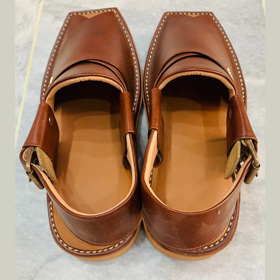 Traditional Brown Leather Peshawari Men's Chappal