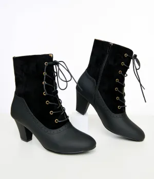 Unique Vintage Black Leatherette Victorian Boots