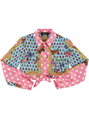 Versace   Printed silk lace-up crop shirt 