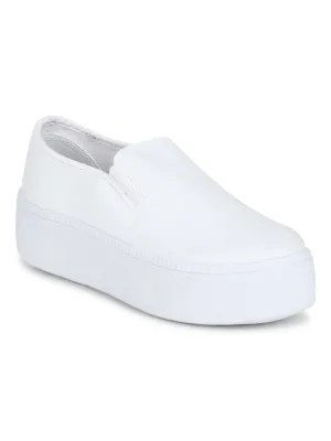 White PU Slip-On Sneakers