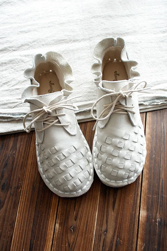 Women Handmade Plaited Leather Casual Boots