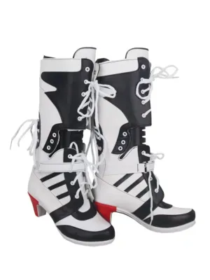 Women Harley Quinn Inspired Black and White Lace-Up Boots